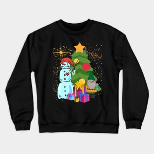 Snowman and Gnone near Christmasstree Waiting for Suprise Opening. Crewneck Sweatshirt